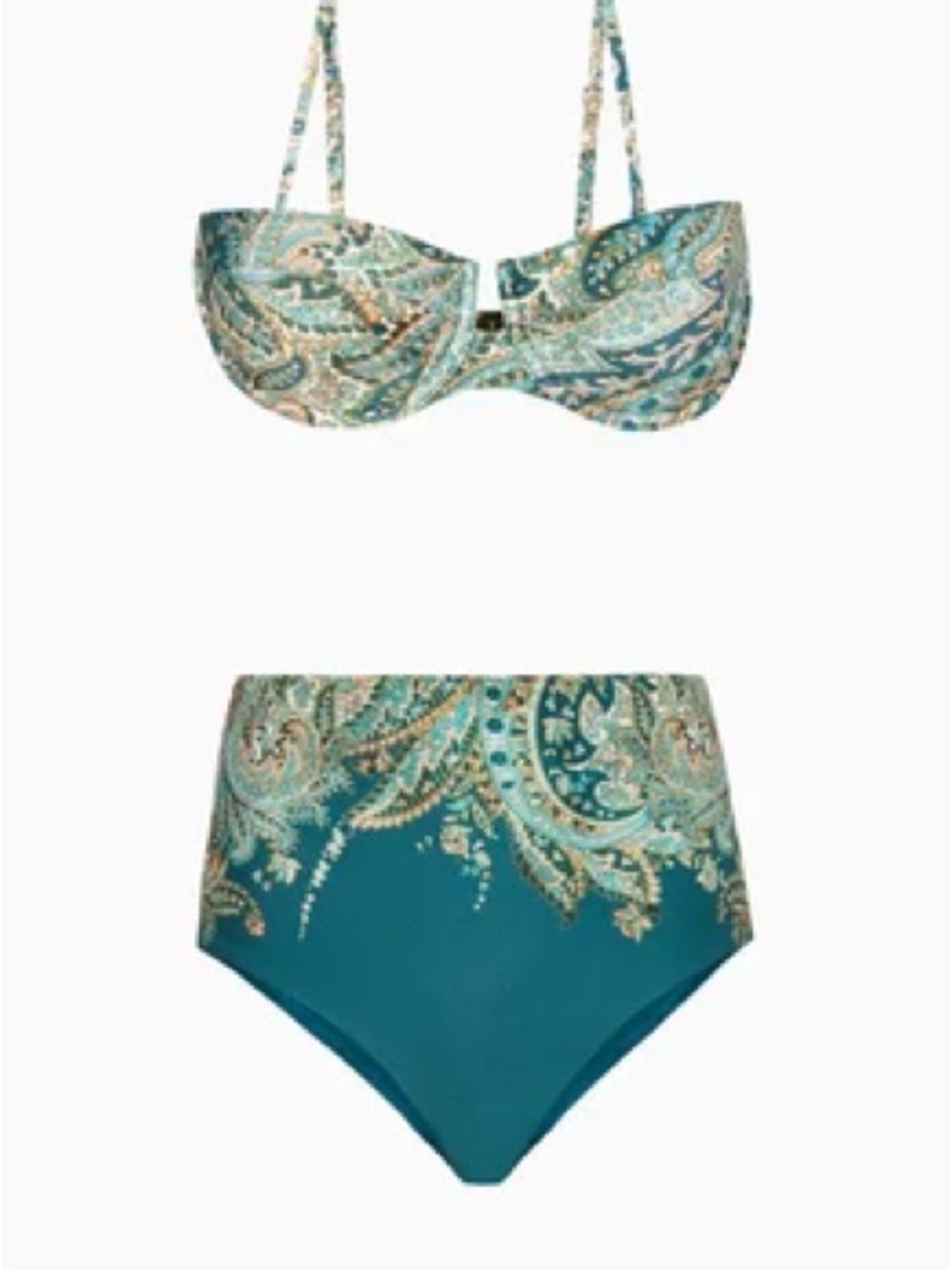 Zimmermann Teal Paisley Underwire Bikini with High-Waist Bottoms size 2